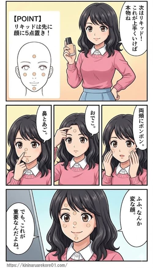 アーティスメイクアップブラシオーバル7の使い方　リキッドファンデーション　図解